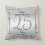 Silver Gem & Glitter 25th Wedding Anniversary Throw Pillow<br><div class="desc">Glamorous and elegant posh 25th Silver Wedding Anniversary throw pillow with stylish silver gem stone jewels corner decorations and matching colored glitter border frame. A romantic design for your celebration. All text, font and font color is fully customizable to meet your requirements. If you would like help to customize your...</div>