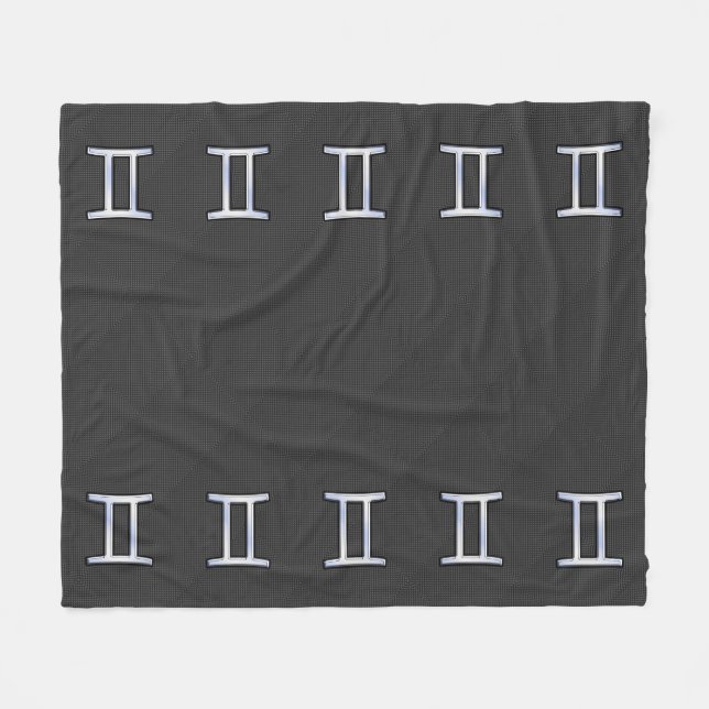 Silver Gemini Sign on Charcoal Carbon Fiber Print Fleece Blanket (Front (Horizontal))