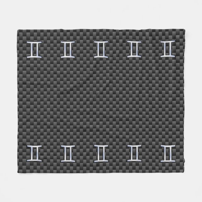Silver Gemini Sign on Charcoal Carbon Fiber Print Fleece Blanket (Front (Horizontal))