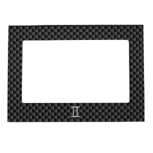 Silver Gemini Sign on Charcoal Carbon Fiber Print Magnetic Frame