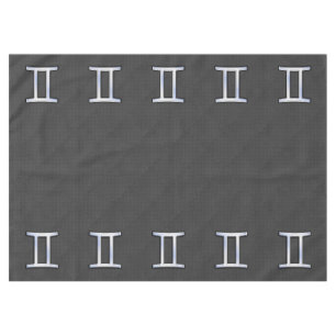 Silver Gemini Sign on Charcoal Carbon Fiber Print Tablecloth