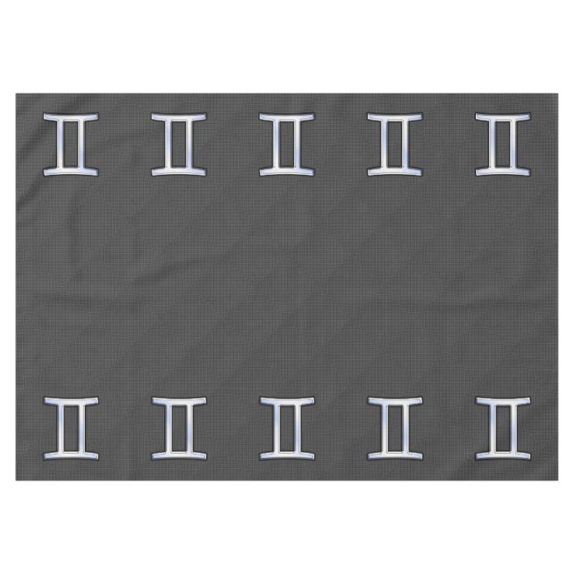 Silver Gemini Sign on Charcoal Carbon Fiber Print Tablecloth (Front (Horizontal))