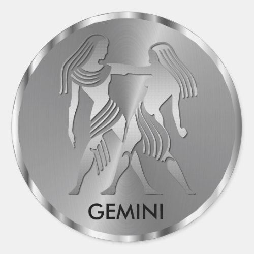 Silver Gemini the Twins _ Zodiac Sign Classic Round Sticker