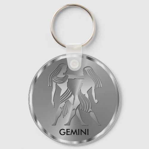Silver Gemini  the Twins _ Zodiac Sign Keychain