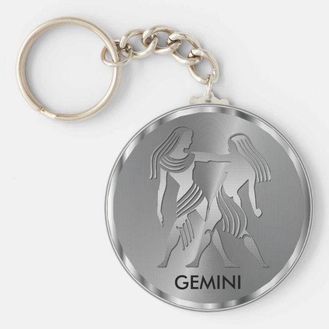 Silver Gemini ♊ the Twins - Zodiac Sign Keychain (Front)