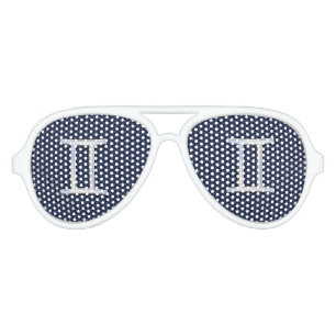 Silver Gemini Zodiac Sign Blue Carbon Fiber Print Aviator Sunglasses