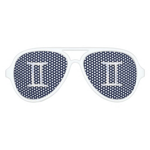 Silver Gemini Zodiac Sign Blue Carbon Fiber Print Aviator Sunglasses