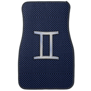 Silver Gemini Zodiac Sign Blue Carbon Fiber Print Car Mat