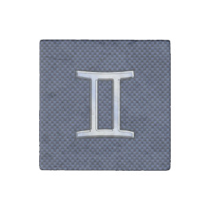 Silver Gemini Zodiac Sign Blue Carbon Fiber Print Stone Magnet