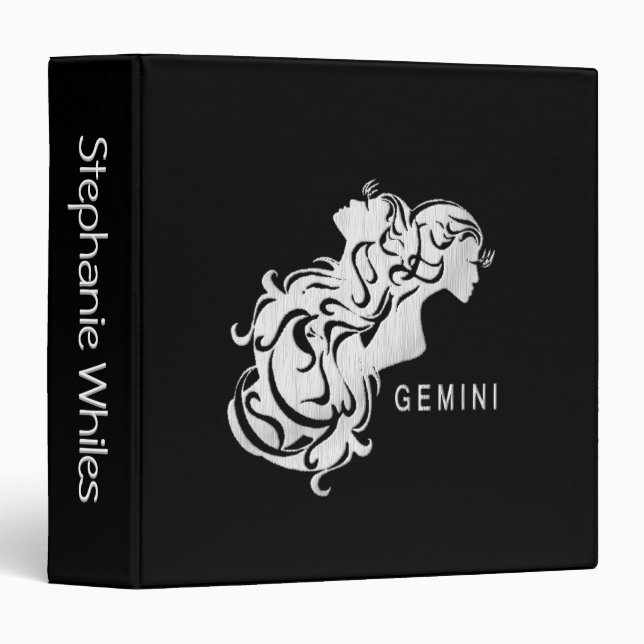 Silver Gemini Zodiac Twins 3 Ring Binder (Front/Spine)