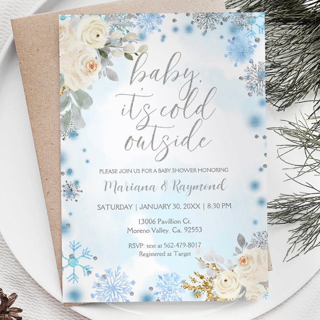 Silver Gender Neutral Winter Baby Shower Invite (Creator Uploaded)