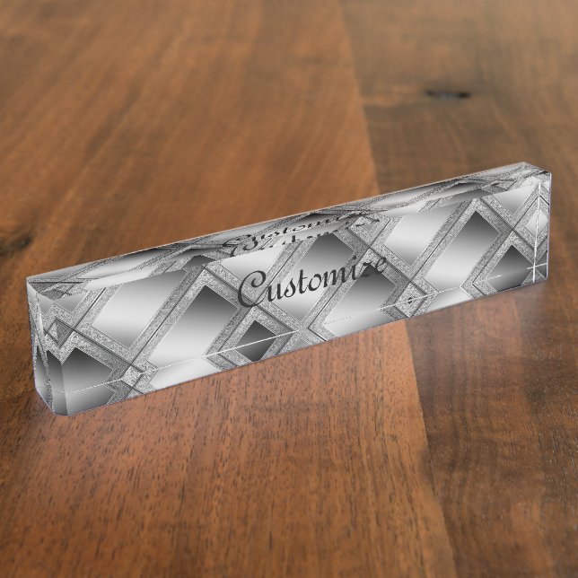 Silver Geometric Abstract Desk Name Plate (Side)