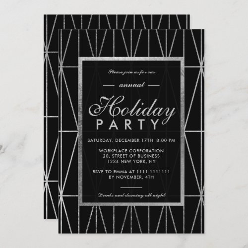 Silver geometric black winter corporate holiday invitation