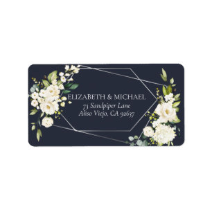Silver Geometric Blue White Floral Address Label