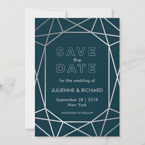 Silver Geometric Diamond Wedding Save the Date