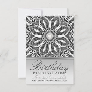 Silver Geometric Flower Birthday Party Invitation