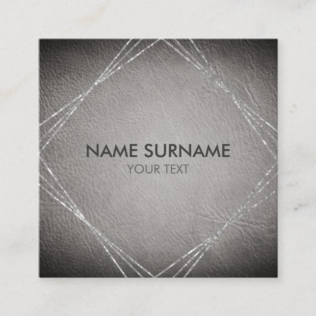 Silver Geometric Leather Square Business Card (Front)