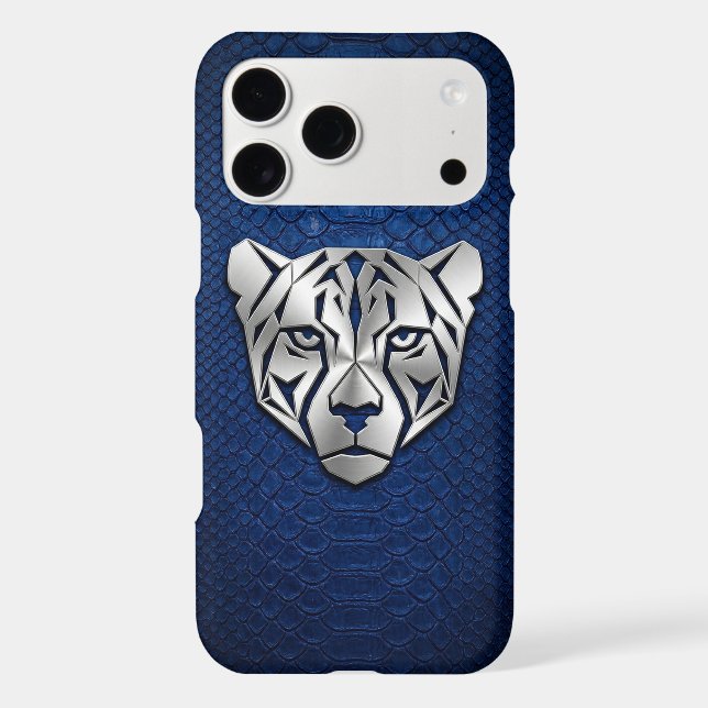 Silver Geometric Leopard Blue Snakeskin iPhone Case (Back)