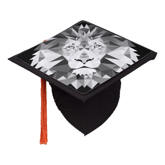 Silver Geometric Lion Head Graduation Cap Topper