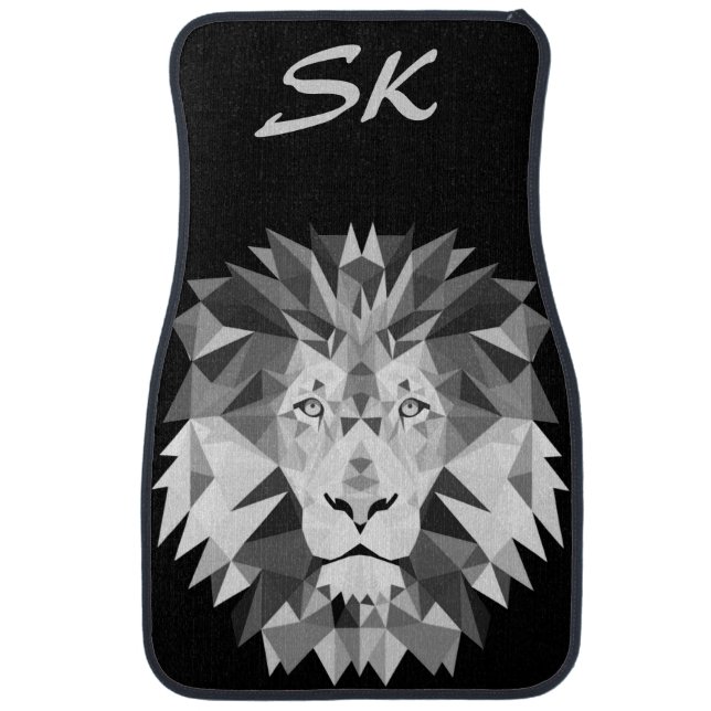 Silver Geometric Lion Monogram Car Floor Mat (Front)