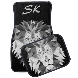 Silver Geometric Lion Monogram Car Floor Mat