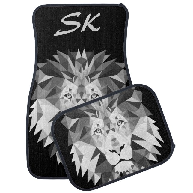 Silver Geometric Lion Monogram Car Floor Mat (Set)