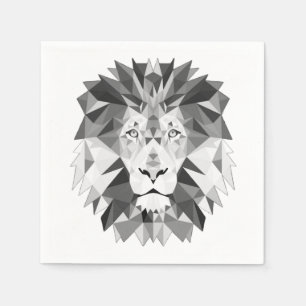 Silver Geometric Lion Paper Napkins