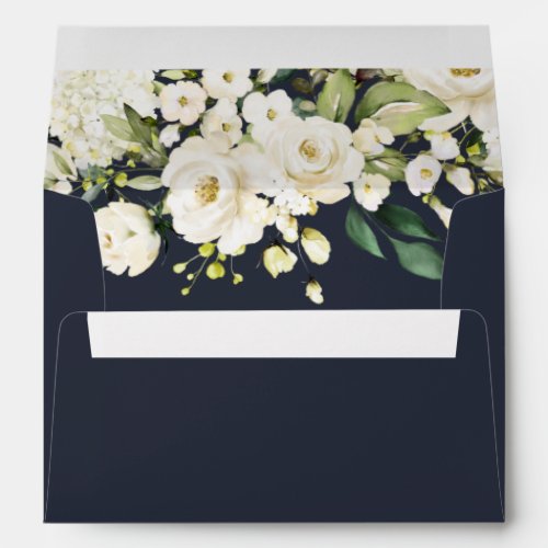 Silver Geometric Navy Blue White Floral Wedding Envelope