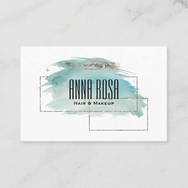 *~* Silver Geometric Turquoise Watercolor Girly Business Card (Front)
