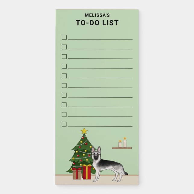 Silver German Shepherd Christmas Tree To Do List Magnetic Notepad (Front)