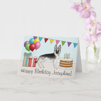 Silver German Shepherd Dog Colorful Happy Birthday Card