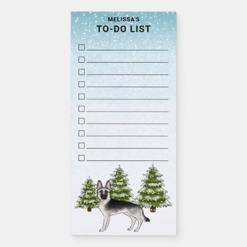 Silver German Shepherd Winter Forest To Do List Magnetic Notepad