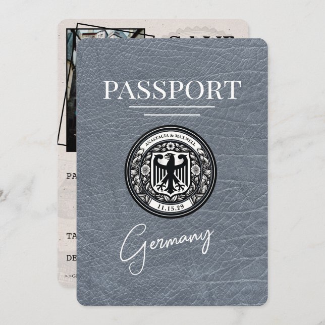 Silver Germany Passport Save The Date (Front/Back)