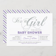 Silver | Girl, Modern Typography Baby Shower Invitation