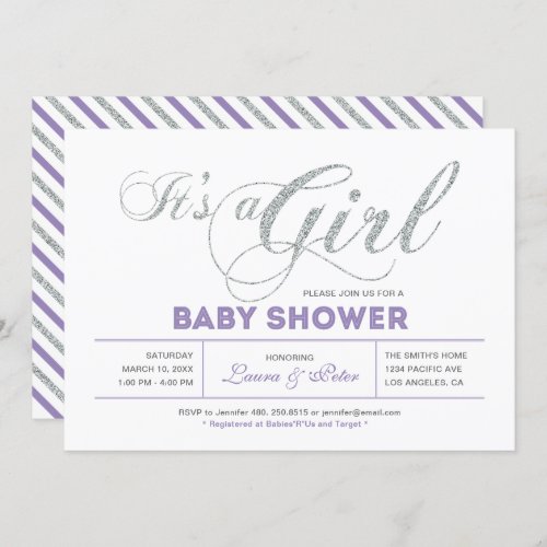 Silver  Girl Modern Typography Baby Shower Invitation