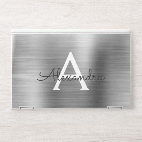 Silver Girly Glam Metallic Monogram HP Laptop Skin