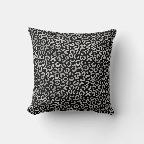 Silver Glam Black Leopard Print Throw Pillow