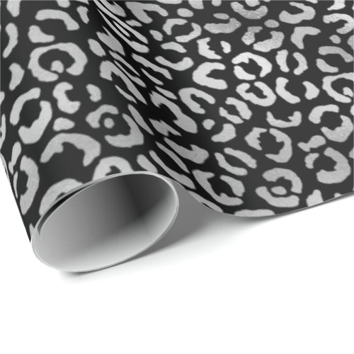 Silver Glam Black Leopard Print Wrapping Paper