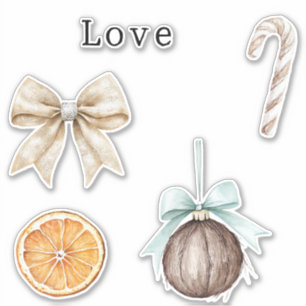Silver Glam Bow Love Orange Coconut Candy Cane Sticker