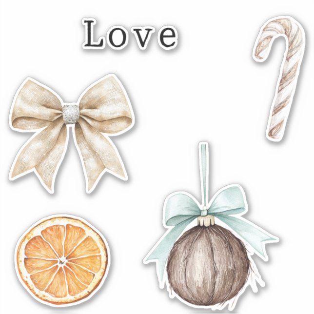 Silver Glam Bow Love Orange Coconut Candy Cane Sticker (Front)