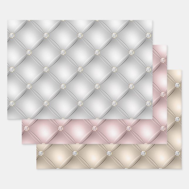 Silver Glam Diamond Blush Champagne Wrapping Paper Sheets (Set)