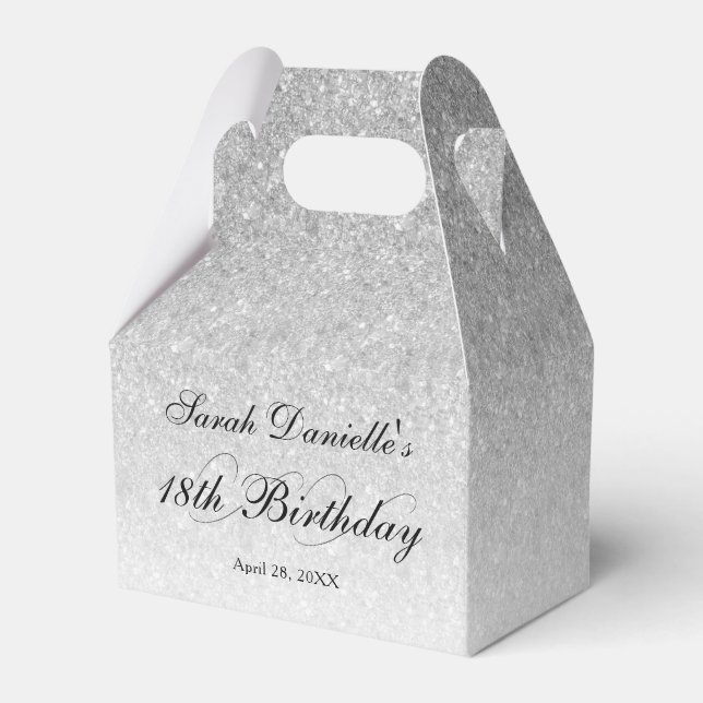 Silver Glam Glitter Personalized Favor Boxes (Front Side)