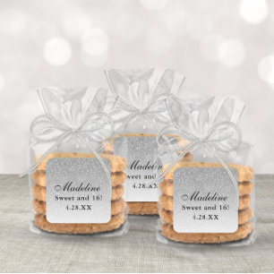 Silver Glam Glitter Personalized Square Sticker