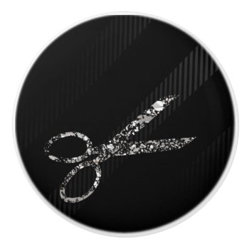 Silver Glam Glitter Scissors Modern Chic Salon Ceramic Knob by printabledigidesigns at Zazzle
