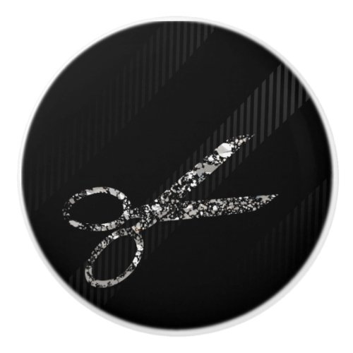 Silver Glam Glitter Scissors Modern Chic Salon Ceramic Knob