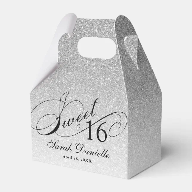 Silver Prom Box Silver Glam Glitter Sweet 16 Custom Party Favor Boxes | Zazzle