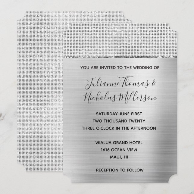 Silver Glam Glitz Wedding  Invitation (Front/Back)