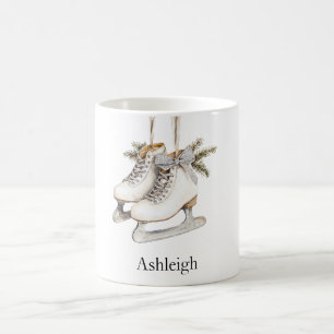Silver Glam Ice Skates Christmas Coffee Mug