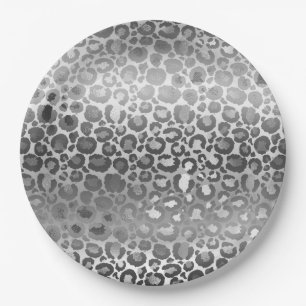 Silver Glam Leopard Animal Print Paper Plates