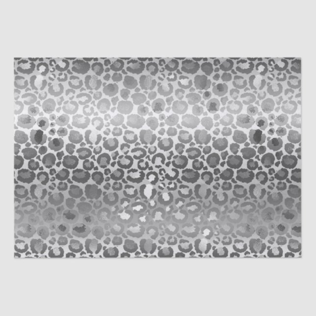 Silver Glam Leopard Animal Print Tissue Paper (Front)